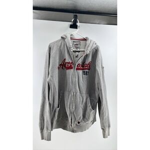 Aeropostale Grey Full Zip Hoodie Aero 1987 Distressed Red Logo Y2K sz L
